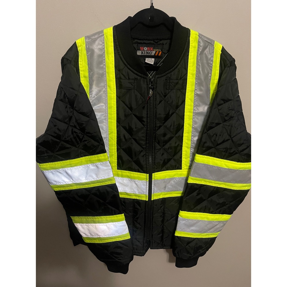 Work King Safety High Visibility Quilted Freezer Jacket Black Reflective large